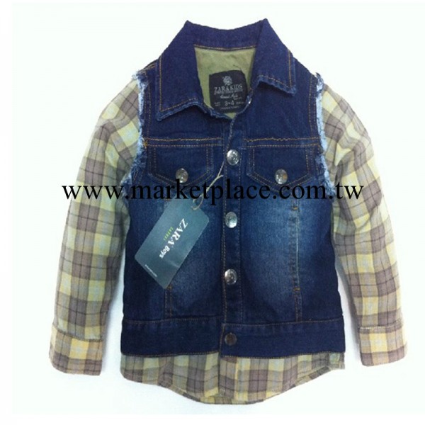 童裝秋裝新款 假兩件翻領男童休閒牛仔外套 兒童牛仔衣工廠,批發,進口,代購