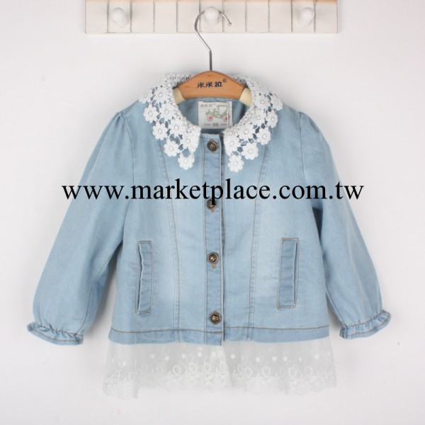 2014春款童裝 韓版新款 女童小童蕾絲花邊牛仔衣 品牌童裝42H053工廠,批發,進口,代購