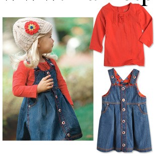 童裝直批220198 女童吊帶牛仔裙長T恤兩件套批46*5工廠,批發,進口,代購