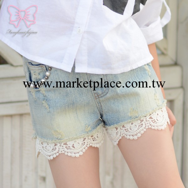 3332精致花邊骷髏頭裝飾牛仔短褲時尚女童夏季短褲品牌童裝批發工廠,批發,進口,代購