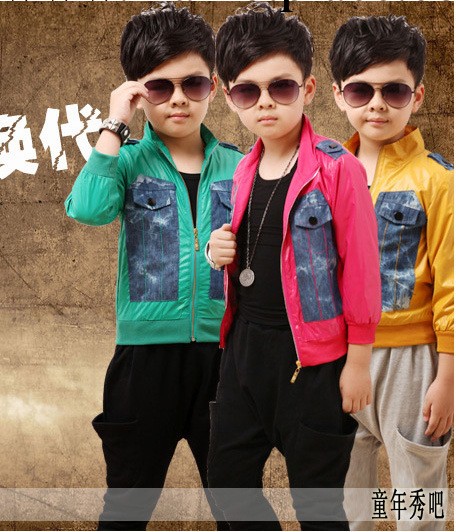 男童夾克 外套  童裝2014秋裝新款韓版牛仔拼接兒童外套工廠,批發,進口,代購
