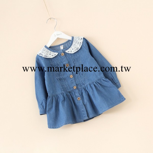03外貿童裝 女童 蕾絲娃娃領裙擺式牛仔襯衫 娃娃衫 F0310-3工廠,批發,進口,代購
