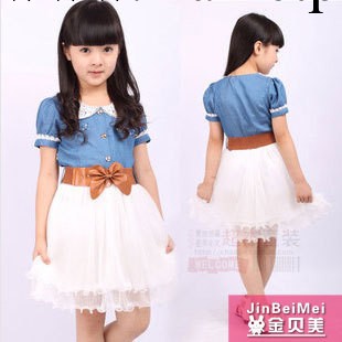 2014夏裝新款女童裝韓版娃娃領兒童短袖連衣裙中大童牛仔裙8049工廠,批發,進口,代購