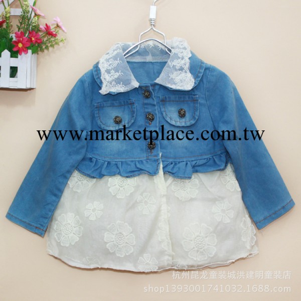 14年春款中小童女牛仔拼蕾絲花邊童裝批發工廠,批發,進口,代購