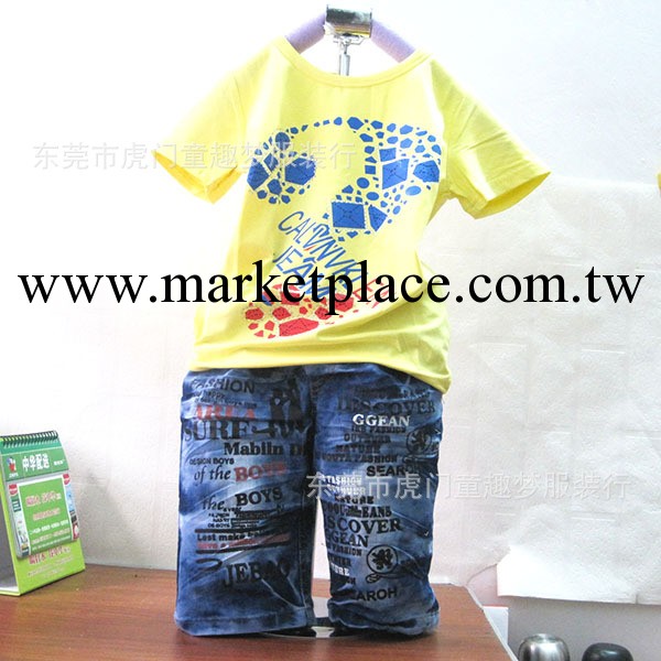 2014夏裝 男童鳥叔標志套裝 童裝短袖T恤+牛仔中褲 中童裝套裝工廠,批發,進口,代購