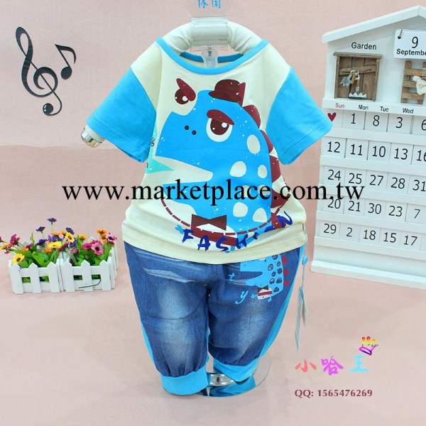 2014年男童童裝 80-100旺特圓恐龍牛仔中褲套3232 竹纖維童套裝工廠,批發,進口,代購