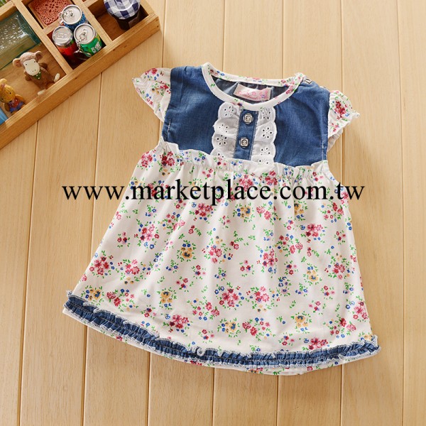 2014夏韓版新款 女小童可愛碎花連衣裙 寶寶草莓水洗牛仔裙批發工廠,批發,進口,代購