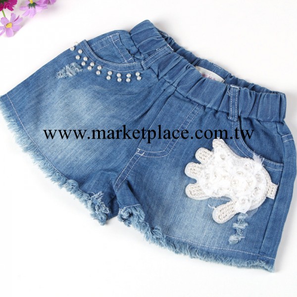 夏季新款童褲 女童牛仔短褲 散口釘珠立體貼花女童童褲 韓版原單工廠,批發,進口,代購