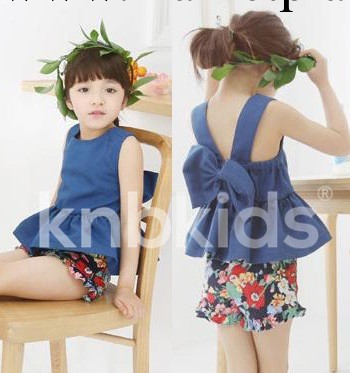 歐美時尚童裝批發 2014夏季套裝 花色拼接牛仔組合套裝工廠,批發,進口,代購