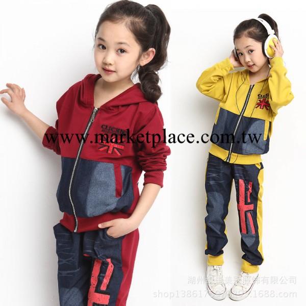 童裝女2014新款韓版中大童春秋款男童運動套裝牛仔長袖女童春裝工廠,批發,進口,代購