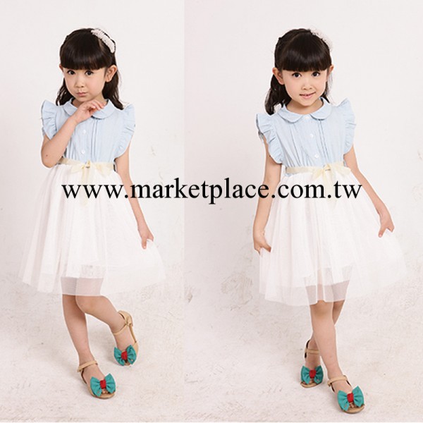 童裝2014夏季新品韓版公主童裙牛仔拼紗女童荷葉袖連衣裙廠傢直銷工廠,批發,進口,代購