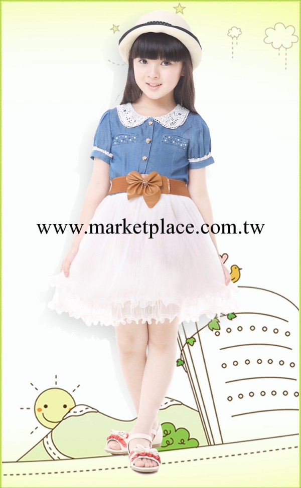 2014女童牛仔紗裙 韓版女童紗裙 牛仔拼接連衣裙 爆款 廠傢直銷工廠,批發,進口,代購