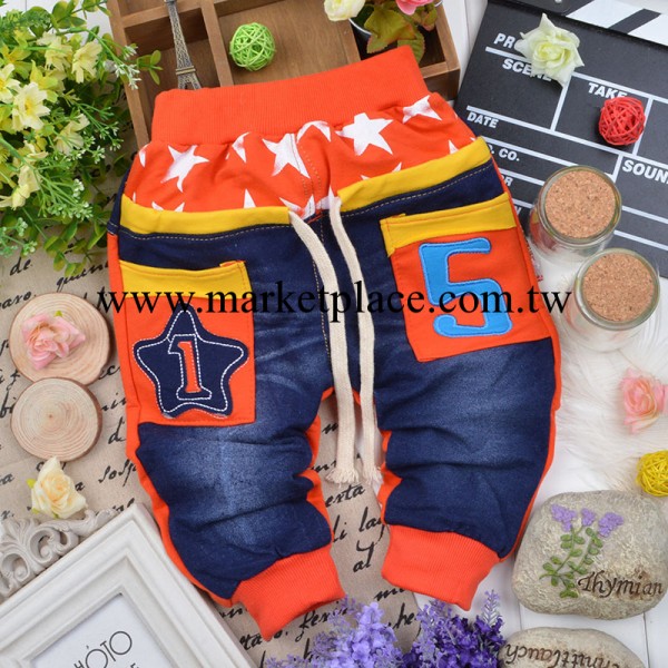 童棉褲 2014春新款 韓版牛仔相拼小童長褲 外貿針織褲 嬰幼兒褲子工廠,批發,進口,代購