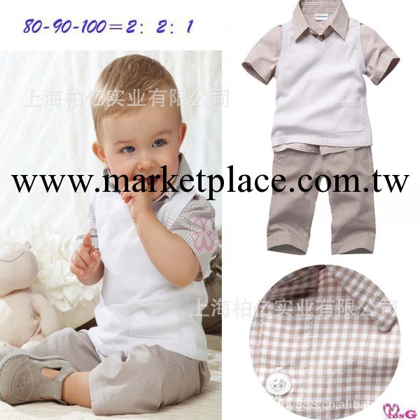 爆款  法單男童 牛仔拼接poll衫兩件套 紳士 格子 童裝特價批發工廠,批發,進口,代購