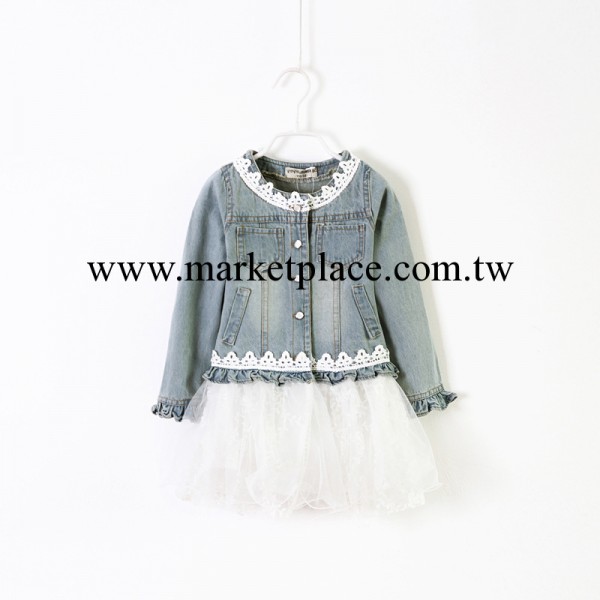 批發2014新款蕾絲邊裙子女童中小童牛仔拼接連衣裙工廠,批發,進口,代購