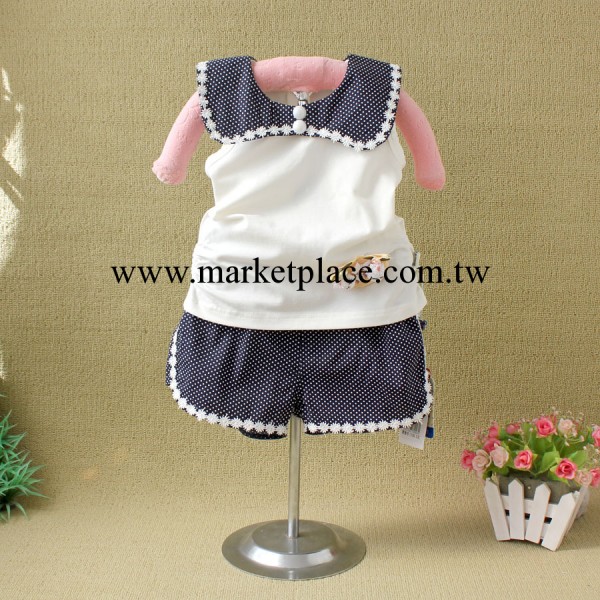 新款正品 2014夏女童 翻領花邊無袖 短褲套裝 小童裝套裝 TY1551工廠,批發,進口,代購