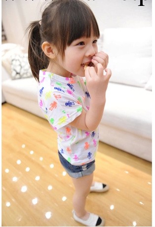 2014 童裝 女童 歐洲站同款七彩機器人小T恤工廠,批發,進口,代購