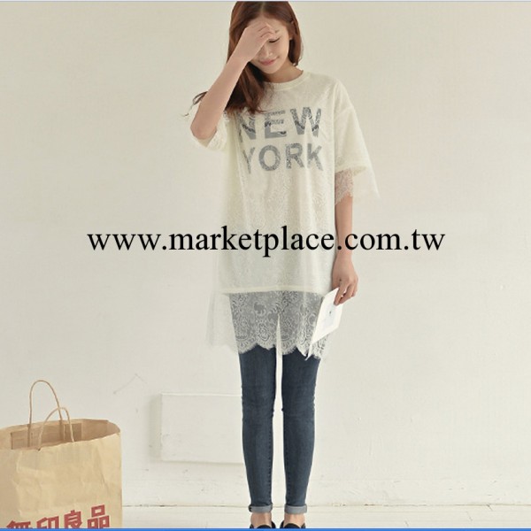 2014東大門韓國韓版新款字母寬松印花兩件套蕾絲短袖T恤批發批發・進口・工廠・代買・代購