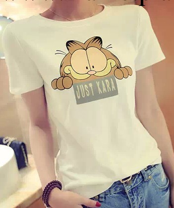 2014韓國可愛卡通趣味加菲貓圖案 女式修身短袖t恤 廠價批發批發・進口・工廠・代買・代購