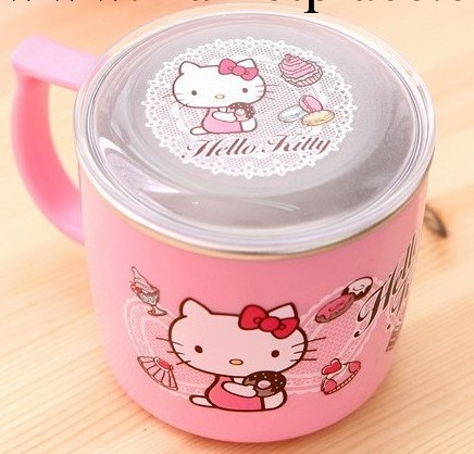 韓國新款Hello Kitty凱蒂貓兒童餐具不銹鋼帶蓋水杯工廠,批發,進口,代購