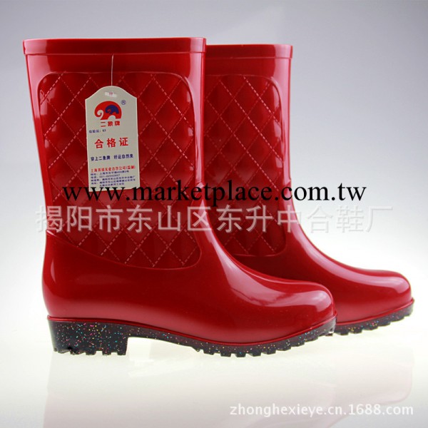 上海二象女式時尚中筒紅色雨靴PVC低跟庫存揭陽水鞋廠批發雨鞋839批發・進口・工廠・代買・代購