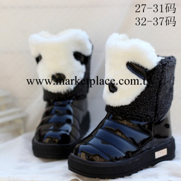 2013冬新款兒童雪靴  可愛熊貓男女童保暖棉靴漆皮仿水雪靴批發・進口・工廠・代買・代購