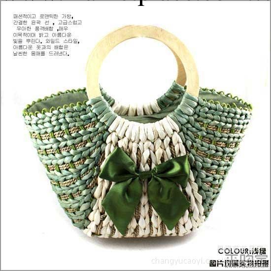廠傢直銷 絲綢蝴蝶結草編手提包/軍綠工廠,批發,進口,代購
