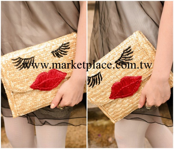 廠傢直銷 小辣椒同款睫毛彎彎笑臉手拿包草編包編織包沙灘包工廠,批發,進口,代購