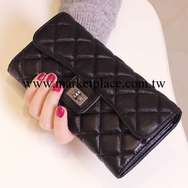 歐美2014新款時尚長款真皮錢包 女士菱格羊皮錢夾手拿包手包包郵工廠,批發,進口,代購