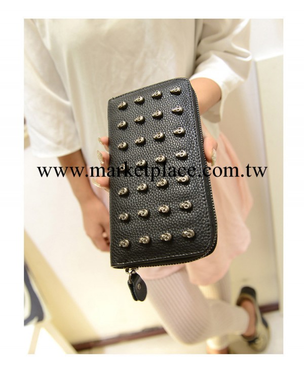 義烏女包批發2014新款個性潮流柳釘骷髏頭女士錢包手拿包一件代發工廠,批發,進口,代購