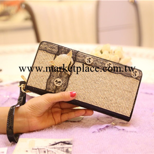 狐貍頭水鉆長款錢包2014新款女士手拿包純手工黏鉆嚷鉆錢包工廠,批發,進口,代購
