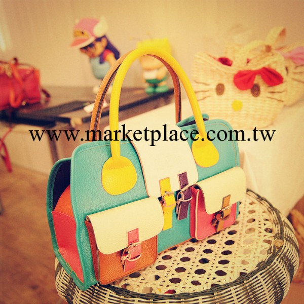 女包批發2013韓國新款撞色包小清新雙兜包單肩手提兩用包郊遊必備工廠,批發,進口,代購