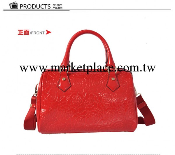 娜爾思W9046款全皮大紅（壓玫瑰花紋）手提斜背兩用女包工廠,批發,進口,代購