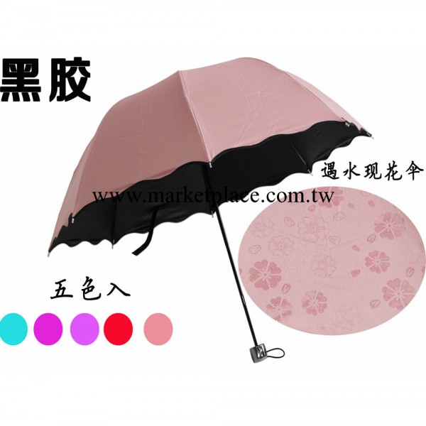 限時特賣廠傢直銷創意三折傘防紫外線傘太陽傘遇水現花遮陽傘黑膠工廠,批發,進口,代購