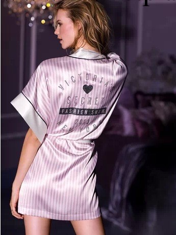 2014維多利亞的秘密走秀款粉白條紋水鉆睡衣浴袍睡袍批發・進口・工廠・代買・代購