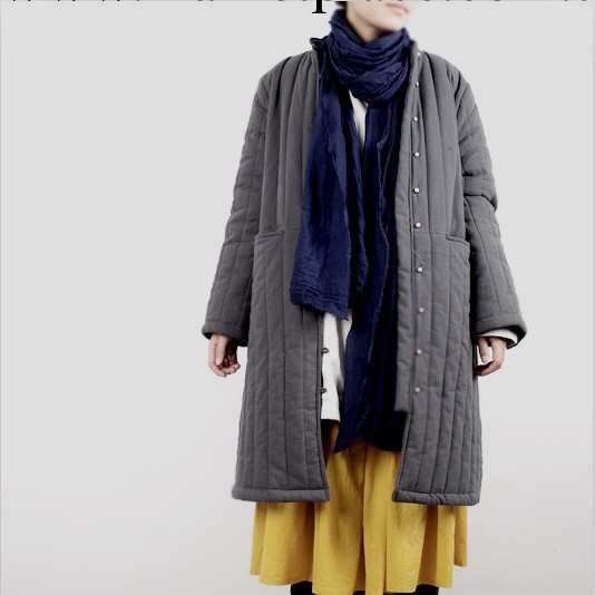 冬款壹念原創 女式棉衣 中式立領手工刺繡長款復古棉衣外套工廠,批發,進口,代購