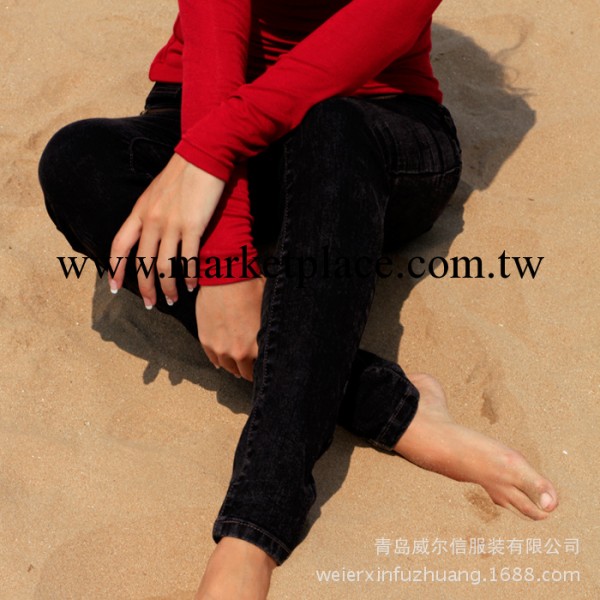2014新款韓版黑色磨白拉鏈女士牛仔褲修身顯瘦彈力大碼小腳褲批發・進口・工廠・代買・代購