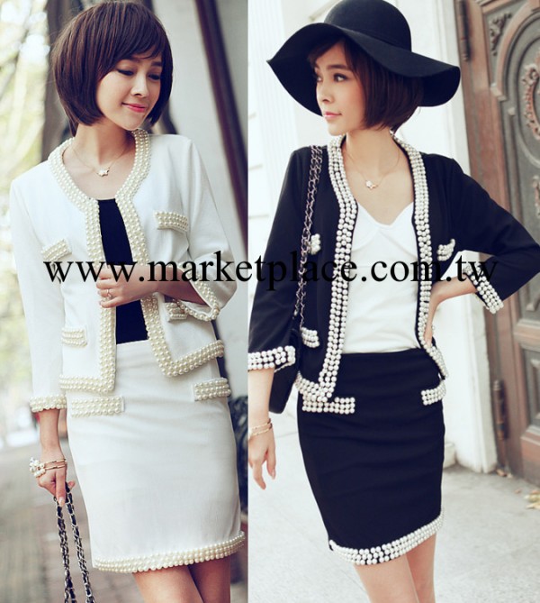 2013韓版新款唯美小香風手工訂珠珍珠針織OL通勤女裙套裝職業裝工廠,批發,進口,代購