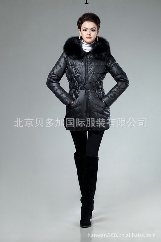 白鴨絨羽絨衣90%絨 女式修身中長款 貉子毛領羽絨衣加工 訂做正品工廠,批發,進口,代購