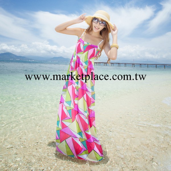 實拍 2014夏季新款波西米亞碎花吊帶連衣裙打底沙灘裙 拖地長裙工廠,批發,進口,代購