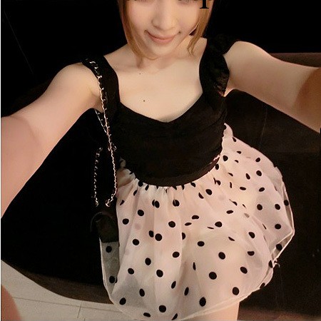 2014夏季韓版女裝時尚性感蕾絲波點歐根紗蓬蓬連衣裙夏季吊帶女裙工廠,批發,進口,代購