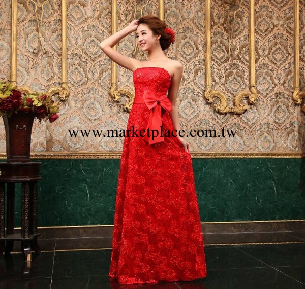 蘇州婚紗禮服新娘婚紗抹胸長款晚禮服結婚紅色婚宴敬酒禮服 批發工廠,批發,進口,代購