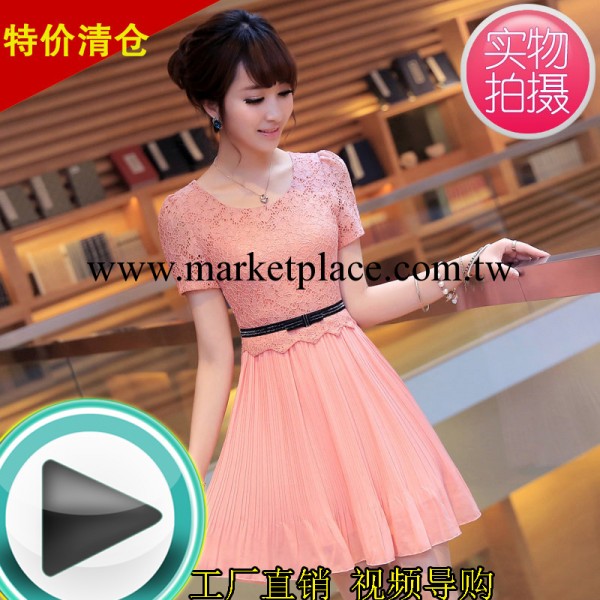 2014夏季新款韓版女裝 蕾絲大碼氣質短袖品牌雪紡連衣裙工廠,批發,進口,代購