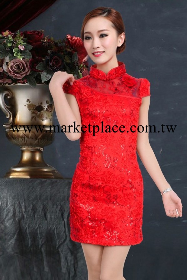 紅色新娘旗袍 結婚敬酒服復古刺繡花短款改良旗袍 雍容高貴批發・進口・工廠・代買・代購