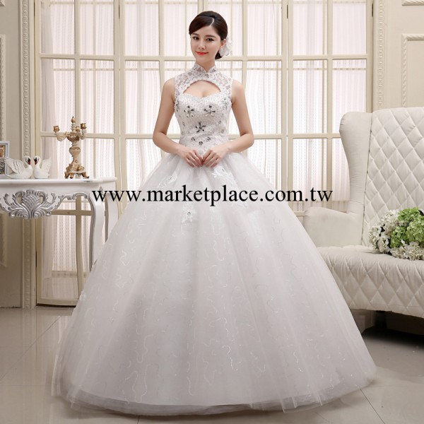 2014新款時尚婚紗 掛脖白色蓬蓬裙 蕾絲綁帶婚紗齊地款 大量現貨批發・進口・工廠・代買・代購