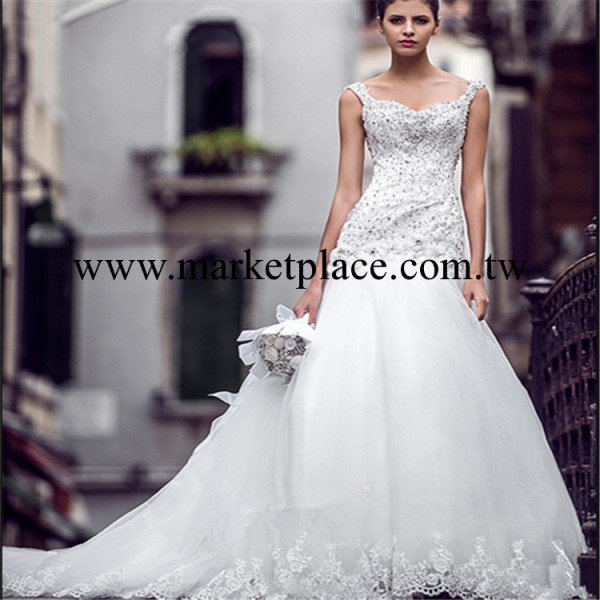 2014威尼斯新款婚紗禮服 肩帶拖尾魚尾鑲鉆新娘婚紗批發・進口・工廠・代買・代購