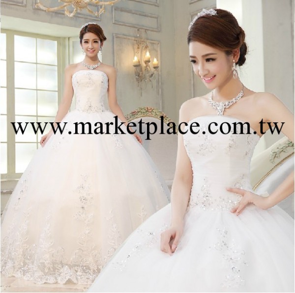 2013秋冬季最新款新娘結婚紗禮服韓版抹胸綁帶蝴蝶結齊地鑲鉆婚紗工廠,批發,進口,代購