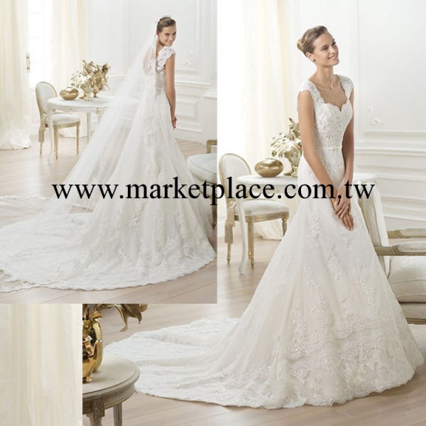 2014年新款V領豪華蕾絲大拖尾婚紗 新娘結婚婚紗 一件代發 外貿工廠,批發,進口,代購