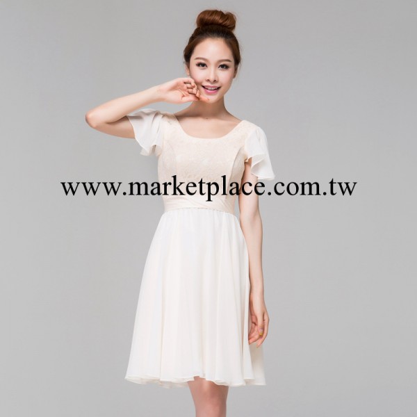新娘結婚婚紗伴娘晚禮服短款 香檳色蕾絲短袖U形領敬酒服L13805批發・進口・工廠・代買・代購