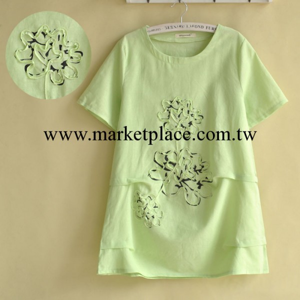 P.E.I.GIRL春夏新款女裝 日系寬松大碼3朵花刺繡棉麻連衣裙A055工廠,批發,進口,代購